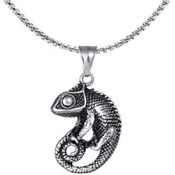 Fusamk Punk Titanium Steel Animal Lizard Pendant Necklace,24'' Box Chain