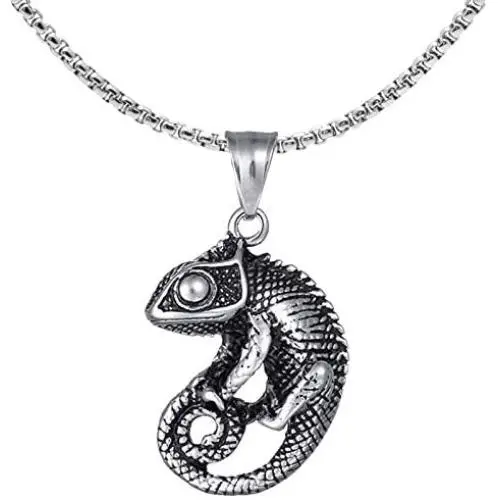 Fusamk Punk Titanium Steel Animal Lizard Pendant Necklace,24'' Box Chain Fusamk Punk Titanium Steel Animal Lizard Pendant Necklace,24'' Box Chain