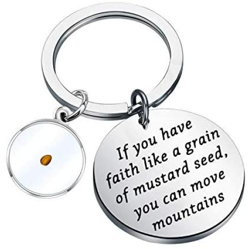 FAADBUK Christian Gift Mustard Seed Keychain If You Have Faith Like A Grain of Mustard Seed You Can Move Mountains Jewelry Religious Inspirational Jewelry for Friend Family
