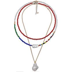YBMYCM Rainbow Bead Necklace - Boho Tiny Beaded Choker Necklace Jewelry Gifts for Women