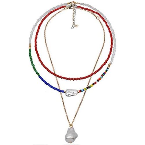YBMYCM Rainbow Bead Necklace - Boho Tiny Beaded Choker Necklace Jewelry Gifts for Women