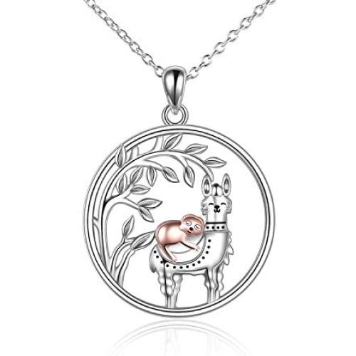 ONEFINITY Sloth Llama Necklace Sterling Silver Sloth Llama Pendant Necklaces for Women Jewelry Gifts