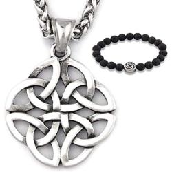 GUNGNEER Stainless Steel Silvertone Irish Celtic Knot Pendant Eternal Love Necklace Protection Amulet Talisman