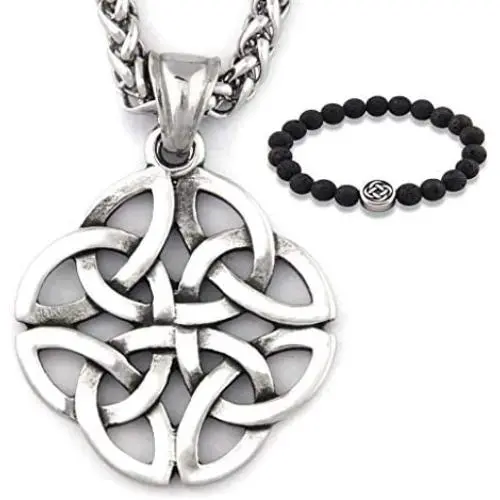 GUNGNEER Stainless Steel Silvertone Irish Celtic Knot Pendant Eternal Love Necklace Protection Amulet Talisman GUNGNEER Stainless Steel Silvertone Irish Celtic Knot Pendant Eternal Love Necklace Protection Amulet Talisman