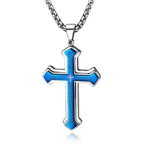 LanYao Cross Necklace for Men, Mens Stainless Steel Lords Prayer Cross Pendant Necklace for Men Jewelry Gifts for Easter Day LanYao Cross Necklace for Men, Mens Stainless Steel Lords Prayer Cross Pendant Necklace for Men Jewelry Gifts for Easter Day