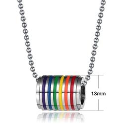 Ropman Rainbow Lesbian Pride Necklace for Unisex,Equality Bisexual Ring Chain Jewelry Stainless Steel Gay Stuff LGBTQ Accessories