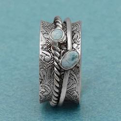 Spinner Ring !! 925 Sterling Silver Larimar Gemstone Meditation Ring, Anxiety Ring, Worry Band