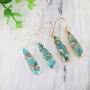 ZENGORI 1 Pair Long Teardrop Natural Turquoise with Line Fish Hook Drop Dangle Earrings