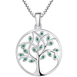 YL Tree Necklace 925 Sterling Silver Tree of Life Pendant Gemstone White/Rose Gold Plated Jewelry