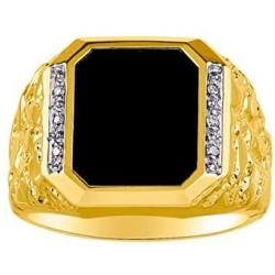 RYLOS Mens Rings Sterling Silver or Yellow Gold Plated Silver Ring With Diamonds and Black Onyx Set in Designer Nugget Style Rings For Men Mens Rings Silver Rings Sizes 8,9,10,11,12,13 Mens Jewelry