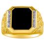 RYLOS Mens Rings Sterling Silver or Yellow Gold Plated Silver Ring With Diamonds and Black Onyx Set in Designer Nugget Style Rings For Men Mens Rings Silver Rings Sizes 8,9,10,11,12,13 Mens Jewelry
