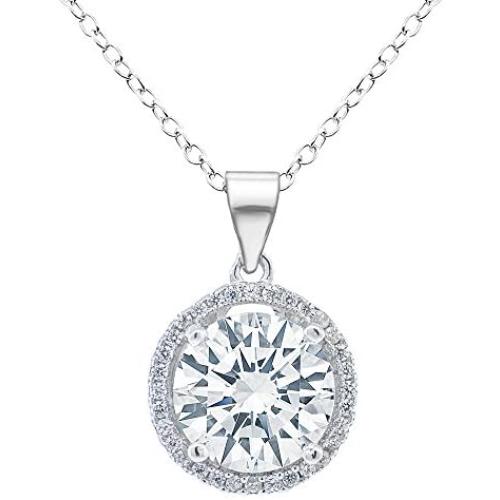 Cate & Chloe Sophia 18k White Gold Plated Circle Halo Pendant Necklace - Silver Halo Necklace w/Solitaire Round Cut Cubic Zirconia Diamond Cluster - Wedding Anniversary