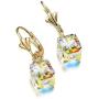 Swarovski Crystal Cube Drop Earrings for Women Leverback Dangle Earrings 14K Gold Plated Hypoallergenic Jewelry