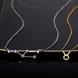 Hicarer 2 Pieces Zodiac Necklace Pendant 12 Astrology Necklace Gold Silver Astrology Horoscope Sign Chain with Astrology Card for Women Girl
