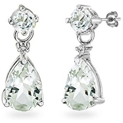 Sterling Silver Genuine, Created or Simulated Gemstone Teardrop Dangle Earrings
