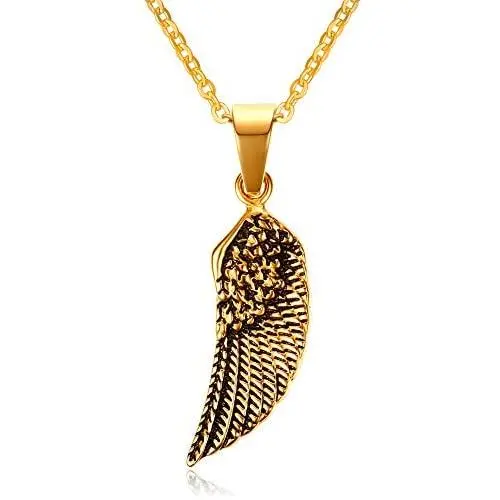 HUANIAN Stainless Steel Gold Plated Eagle Feather Wing Pendant Necklace for Men- with 19'' Chain HUANIAN Stainless Steel Gold Plated Eagle Feather Wing Pendant Necklace for Men- with 19'' Chain