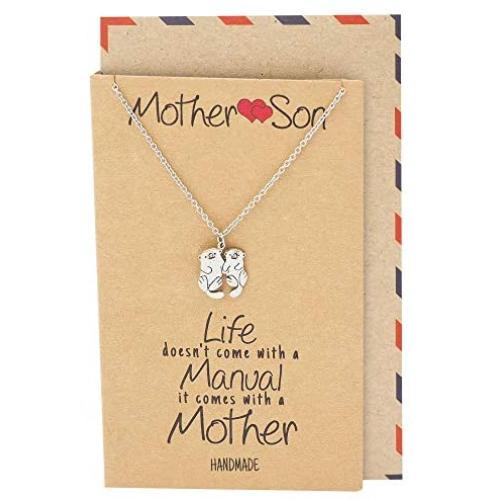 Quan Jewelry Mother and Son Otter Pendant Necklace, Gifts for Mom, Mothers Day, Handmade Gifts for Mom & Son with Inspirational Greeting Card