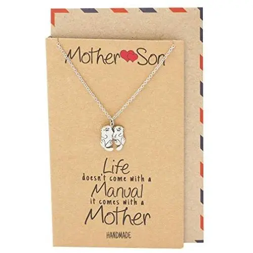 Quan Jewelry Mother and Son Otter Pendant Necklace, Gifts for Mom, Mothers Day, Handmade Gifts for Mom & Son with Inspirational Greeting Card Quan Jewelry Mother and Son Otter Pendant Necklace, Gifts for Mom, Mothers Day, Handmade Gifts for Mom & Son with Inspirational Greeting Card