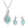 .925 Sterling Silver Pear Cut Created Aquamarine & Created White Sapphire Twist 18'' Pendant Necklace and Stud Earring March Birthstone Jewelry Set