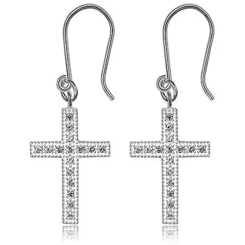 ELEGANZIA Dangle Cross Earrings for Women Girls Sterling Silver Cubic Zirconia Christian Religious Minimalist Jewelry