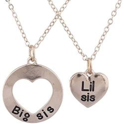 Lux Accessories Sista Sister Big Sis Lil Heart Charm Pendant Necklace Set 2PC