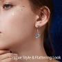 WDM Women Blue Threaded Earrings Sterling Silver Earrings Dangle Long Girls Earrings Hypoallergenic for Sensitive Ears CZ Diamond Dangling Drop Earrings (Double moon earrings-silver)