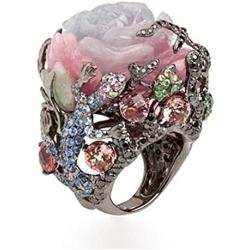 Retro Cocktail Statement Ring Enamel Resin Stones Rose Flower Crystal Stacking Rings Rhinestone Inlaid Band Party Jewelry for Women Girl