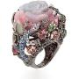 Retro Cocktail Statement Ring Enamel Resin Stones Rose Flower Crystal Stacking Rings Rhinestone Inlaid Band Party Jewelry for Women Girl
