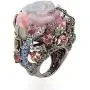Retro Cocktail Statement Ring Enamel Resin Stones Rose Flower Crystal Stacking Rings Rhinestone Inlaid Band Party Jewelry for Women Girl