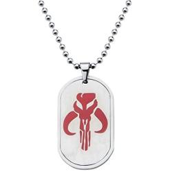 Star Wars Jewelry Unisex Dog Tag with Mandalorian Symbol Stainless Steel Chain Pendant Necklace, 24''