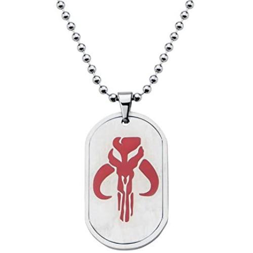 Star Wars Jewelry Unisex Dog Tag with Mandalorian Symbol Stainless Steel Chain Pendant Necklace, 24''