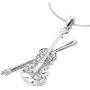 Spinningdaisy Silver Plated Crystal Violin with Bow Necklace