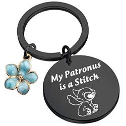 WSNANG Ohana Keychain Stitch Gift My Patronus is a Stitch Keychain Hibiscus Flower Jewelry for Family Friends