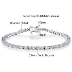 GMESME 18K White Gold Plated 2.0 Round Cubic Zirconia Classic Tennis Bracelet 7.5 Inch for Women Men