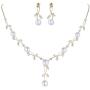 EVER FAITH CZ Crystal Cream Simulated Pearl Floral Vine Filigree Necklace Earrings Set