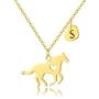 SHIWE Stainless Steel Gold Horse Necklace for Women 26 Initial Heart Letter Necklace Horse Pendant Necklace Horse Jewelry Gifts for Valentines’ Day