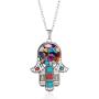 Eiffy Bohemian Hamsa Fatima Hand Necklace Pendants Colorful Rainbow Stone Beads Palm Long Sweater Chain Boho Jewelry for Women