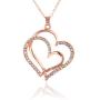 14K Rose Gold Silver Double Heart Shaped Necklace Shiny Crystal Stud Earrings Wedding Jewelry Set Best Gifts