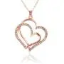 14K Rose Gold Silver Double Heart Shaped Necklace Shiny Crystal Stud Earrings Wedding Jewelry Set Best Gifts 14K Rose Gold Silver Double Heart Shaped Necklace Shiny Crystal Stud Earrings Wedding Jewelry Set Best Gifts