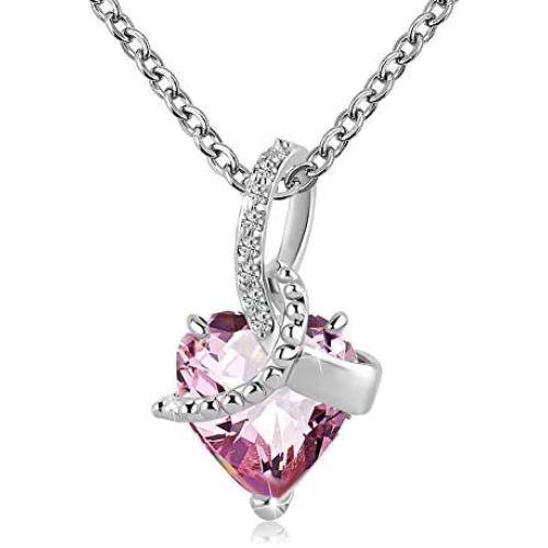 LilyJewelry I Love You Heart Necklace Pendant with Synthetic Crystal Birthstone