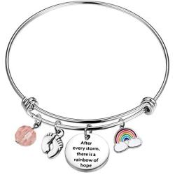 AKTAP Mommy of Rainbow Baby Gift Pregnancy Bracelet After Every Storm There is A Rainbow of Hope Feet Charm Bracelet Baby Loss Mom Miscarriage Je