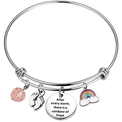 AKTAP Mommy of Rainbow Baby Gift Pregnancy Bracelet After Every Storm There is A Rainbow of Hope Feet Charm Bracelet Baby Loss Mom Miscarriage Je