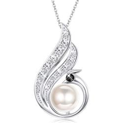 Sllaiss Sterling Silver Genuine Freshwater Culturd Pearl Pendant Necklace White Gold Plated Crystals form Austria Mothers Day Gift for Women