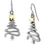 Cute Christmas Tree Piercing Dangle Earrings Golden Silver Two Tone Women Girls Holiday Gift