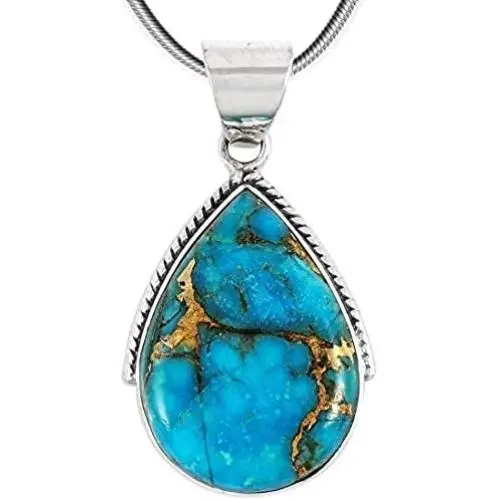 Turquoise Pendant Necklace in Sterling Silver 925 Turquoise Pendant Necklace in Sterling Silver 925