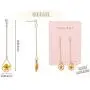 BONALUNA Pressed Flower Yellow Gold Plated Tear Dangle With Cubic Zirconia Titanium Post Back Earrings