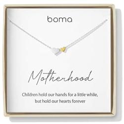 Boma Jewelry Sentiments Collection Motherhood Sterling Silver Two Hearts with 14kt Gold Vermiel Necklace, 18 Inches