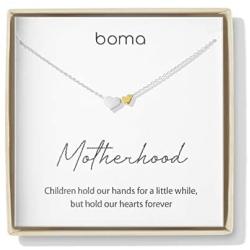 Boma Jewelry Sentiments Collection Motherhood Sterling Silver Two Hearts with 14kt Gold Vermiel Necklace, 18 Inches