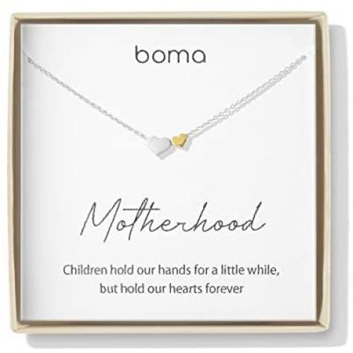 Boma Jewelry Sentiments Collection Motherhood Sterling Silver Two Hearts with 14kt Gold Vermiel Necklace, 18 Inches
