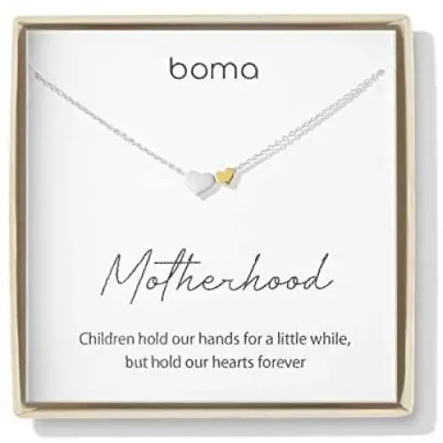 Boma Jewelry Sentiments Collection Motherhood Sterling Silver Two Hearts with 14kt Gold Vermiel Necklace, 18 Inches